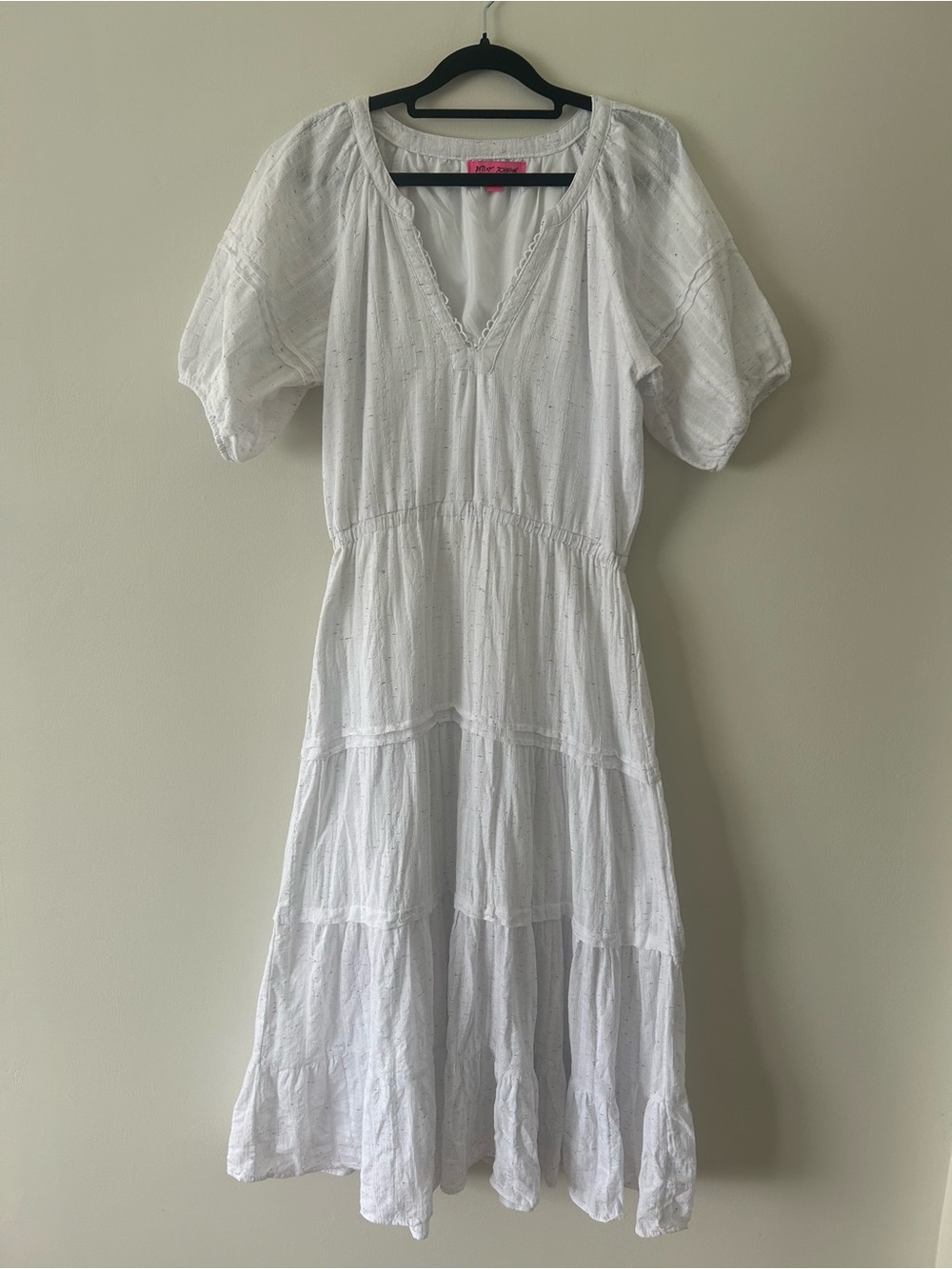 Betsey Johnson White Tiered Maxi Dress with Puff Sleeves